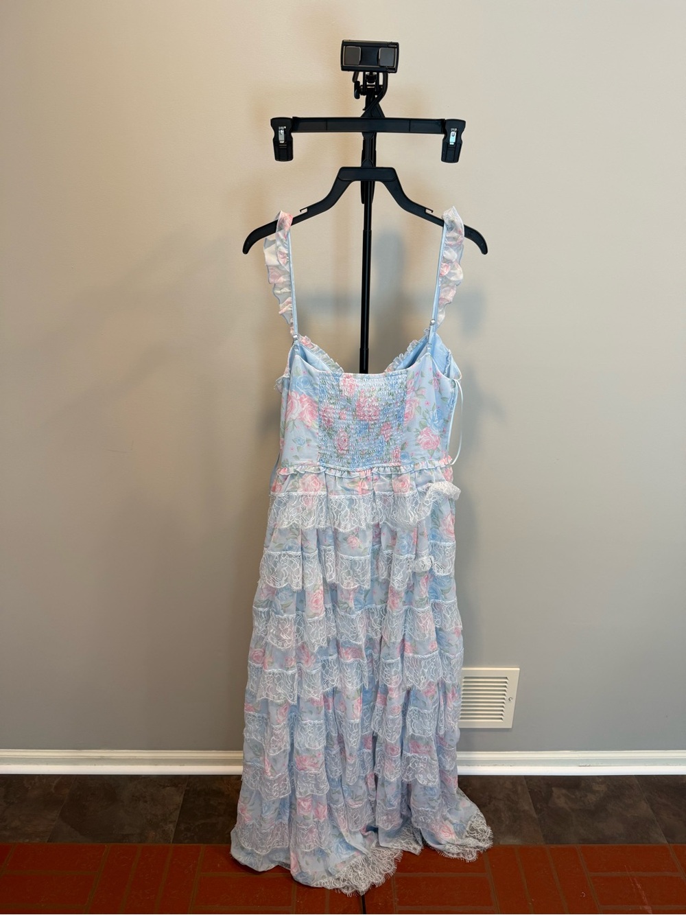 Altar'd State Pastel Blue & Pink Lace Tiered Maxi Dress - Picture 7 of 7